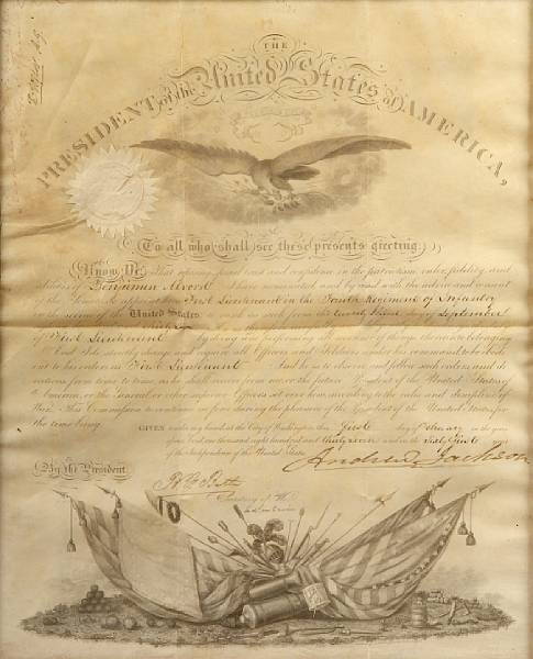 Appraisal: JACKSON ANDREW - Document Signed Andrew Jackson as President partially