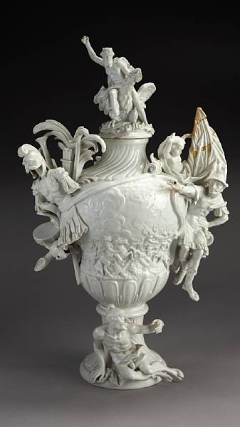 Appraisal: A German porcelain covered vase emblematic of war late th