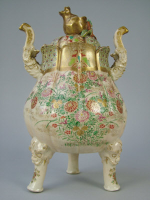 Appraisal: A Japanese pottery Satsuma style floral painted censer and cover