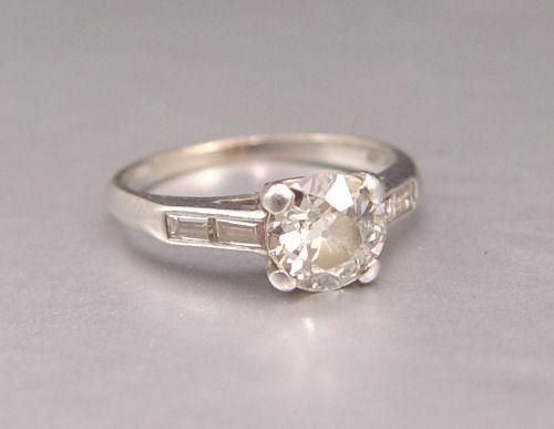 Appraisal: PLATINUM DIAMOND RING Platinum ring contains one old European round