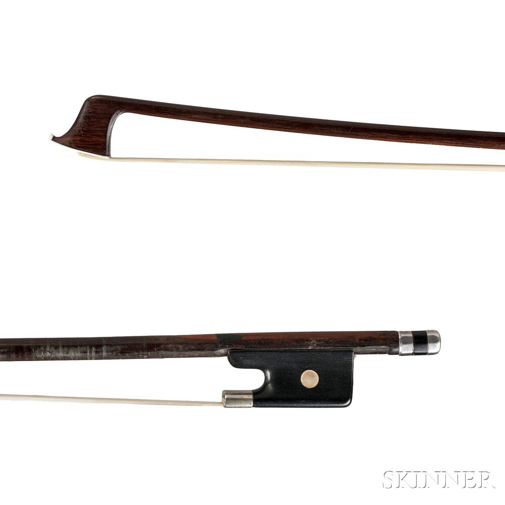 Appraisal: German Silver-mounted Violin Bow the round stick unstamped Vuillaume-style frog