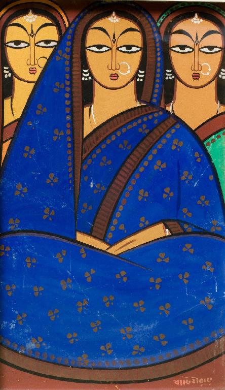 Appraisal: JAMINI ROY INDIAN - THREE WOMEN tempera on card signed