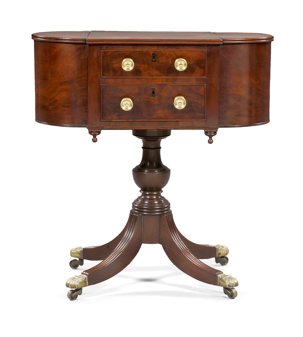 Appraisal: NEW YORK CLASSICAL MAHOGANY ASTRAGAL-END WORK TABLE The rectangular top