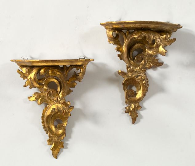 Appraisal: Small Pair of Florentine Carved Giltwood Bracket Shelves first quarter