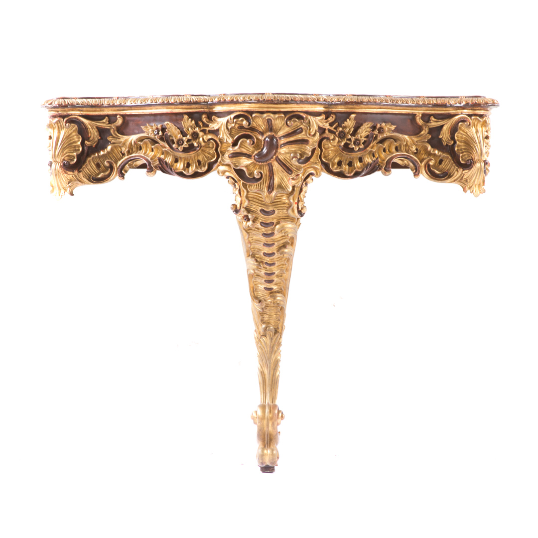 Appraisal: Louis XV style carved mahogany parcel-gilt console th century serpentine