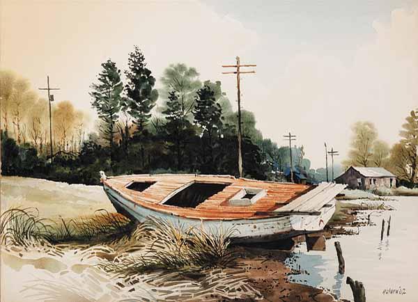 Appraisal: Rolland Harve Golden American Louisiana b The Abandoned Boat watercolor