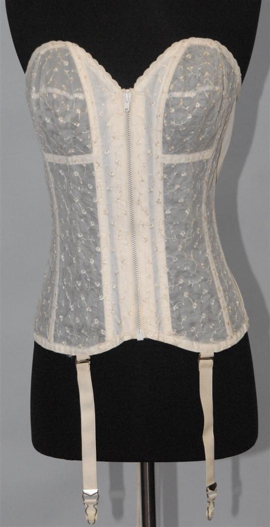 Appraisal: MARILYN MONROE BUSTIER White with floral embroidered mesh front panels