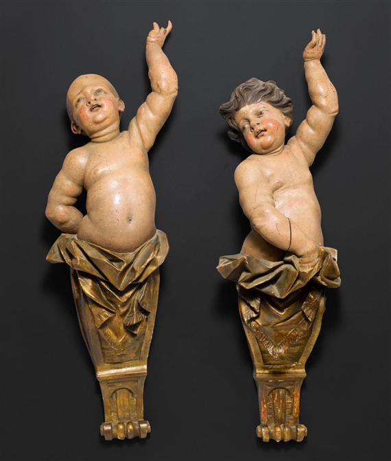 Appraisal: TWO HERMA FIGURES South German th century Limewood carved full