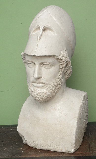 Appraisal: AN OLD PLASTER BUST of a Greek warrior high