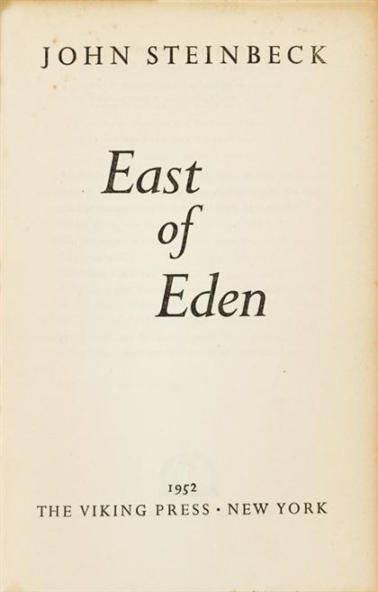 Appraisal: vol Steinbeck John East of Eden New York Viking First