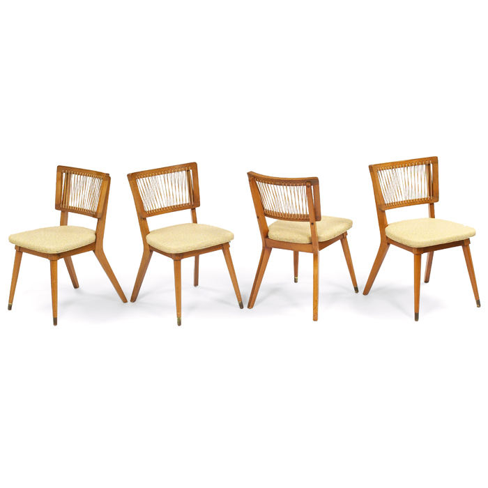 Appraisal: Brown Saltman dining chairs four string backs