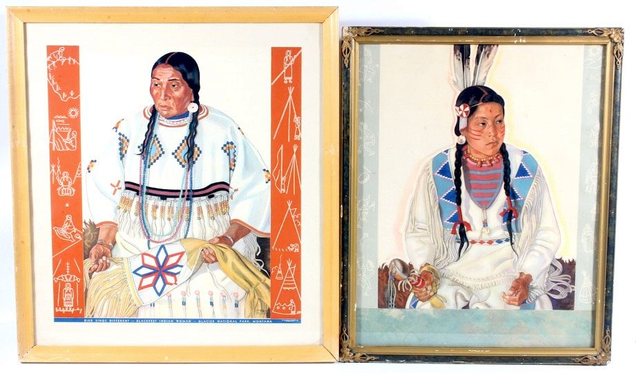 Appraisal: Winold Reiss Blackfeet Indian Framed Posters For your consideration is