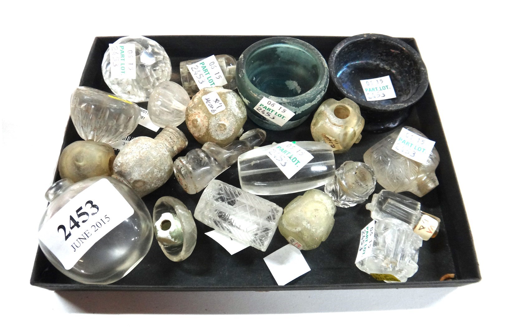 Appraisal: A group of small rock crystal and glass objects vessels