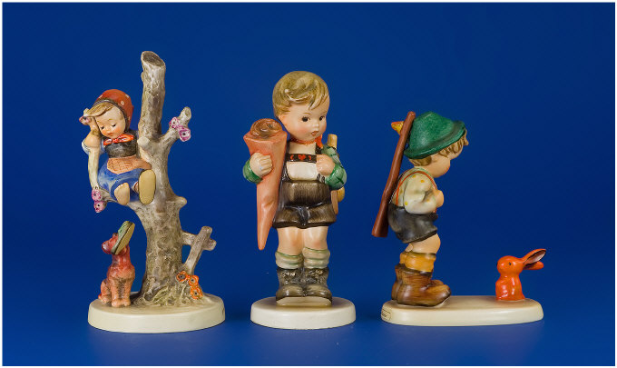 Appraisal: Three Hummel Figures Sensitive Hunter c 's Little Scholar c