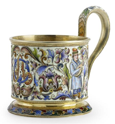 Appraisal: A Russian silver-gilt and cloisonn enamel tea-glass holder probably Moscow