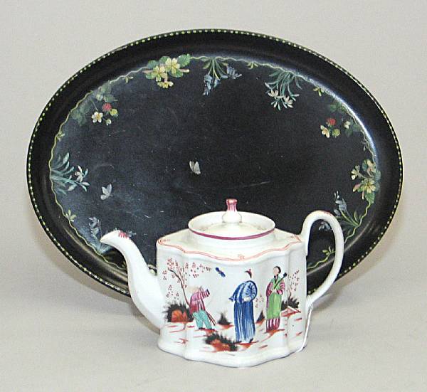 Appraisal: A Newhall porcelain teapot and a papier m che tray