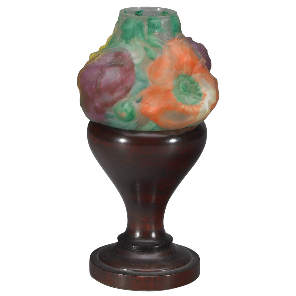 Appraisal: Pairpoint Puffy Three Colour Poppy Pattern Candle Lamp on swelling