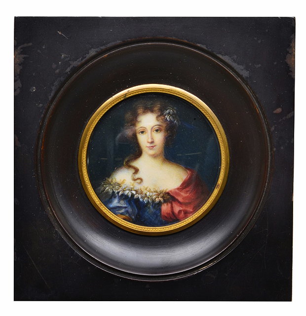 Appraisal: FRENCH SCHOOL LATE TH CENTURY A circular miniature portrait of