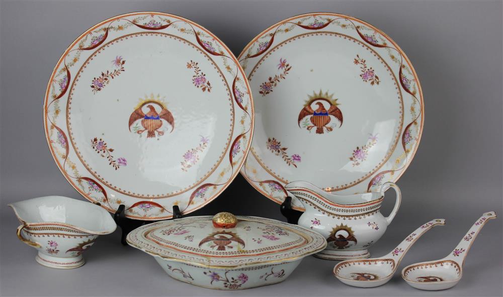 Appraisal: SEVEN CHINESE EXPORT STYLE PORCELAIN PIECES with central eagle sepia