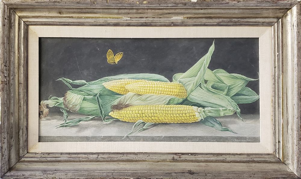 Appraisal: Vintage Oil on Panel Still Life Ears of Corn Signed