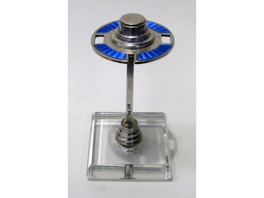 Appraisal: Silver and enamel hatpin stand on moulded glass base Birmingham