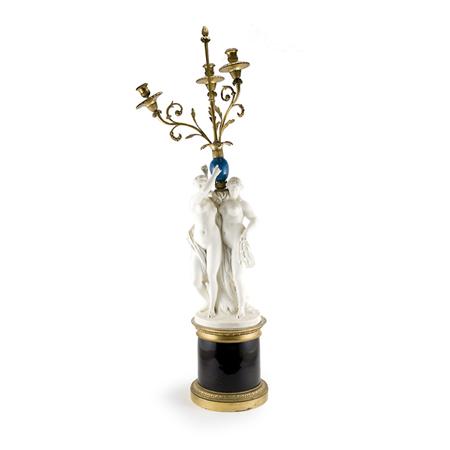 Appraisal: Louis XVI Style Gilt-Metal Mounted Composition and Glass Three-Light Candelabrum