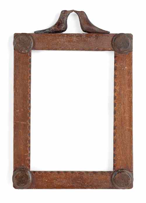 Appraisal: Folk art chip carved frame th c with love bird