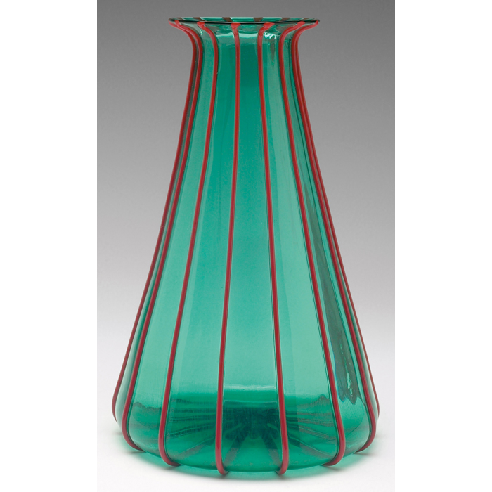 Appraisal: Venini ''fili applicati'' vase designed by Napoleone Martinuzzi translucent deep