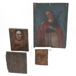 Appraisal: Spanish colonial metal and wood retablos Spanish colonial metal and