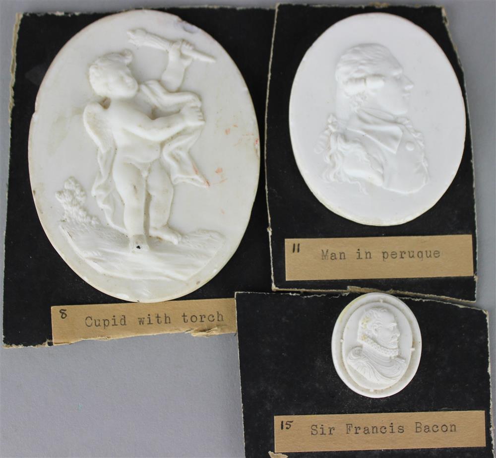 Appraisal: THREE GLASS PASTE PORTRAIT MEDALLIONS IN THE MANNER OF JAMES