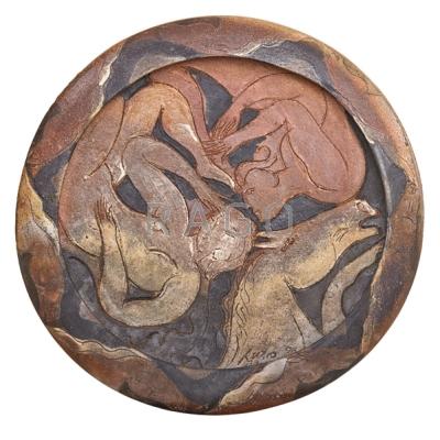 Appraisal: RUDY AUTIO - Massive glazed stoneware charger decorated with figures