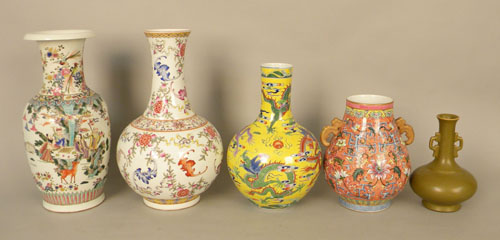 Appraisal: Five modern Chinese porcelain vases - tallest