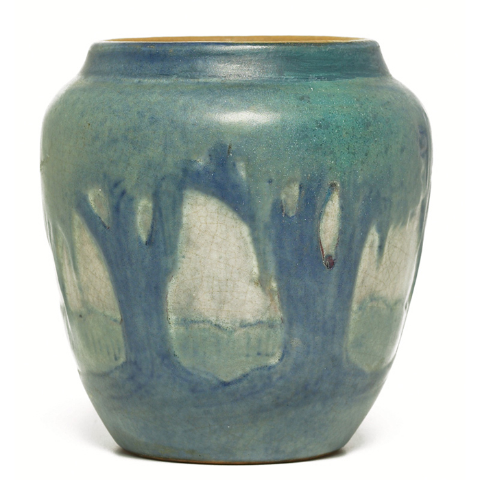 Appraisal: Nice Newcomb College vase carved and painted landscape with moss