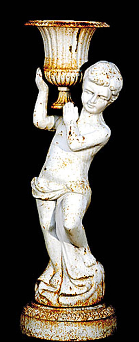 Appraisal: Continental school th century BOY HOLDING URN ALOFTcast-iron paintedH Dia