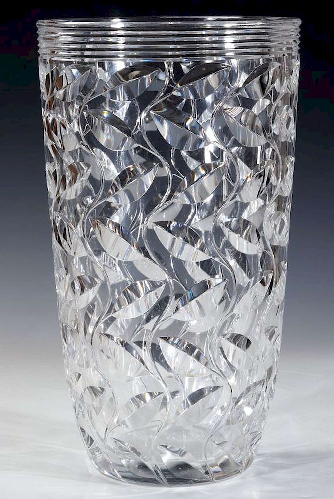 Appraisal: A LARGE FRENCH ART DECO CUT CRYSTAL VASE The clean