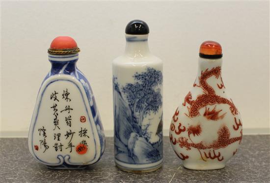 Appraisal: Sale Lot Three Porcelain Snuff Bottles the first an iron