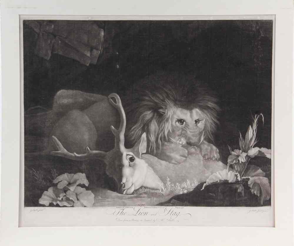 Appraisal: MEZZOTINT ENGRAVING AFTER GEORGE STUBBS ''LION AND STAG'' Stubbs -