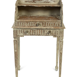 Appraisal: ALouis XVI Style Carved and White-Painted Bedside Table TH CENTURY