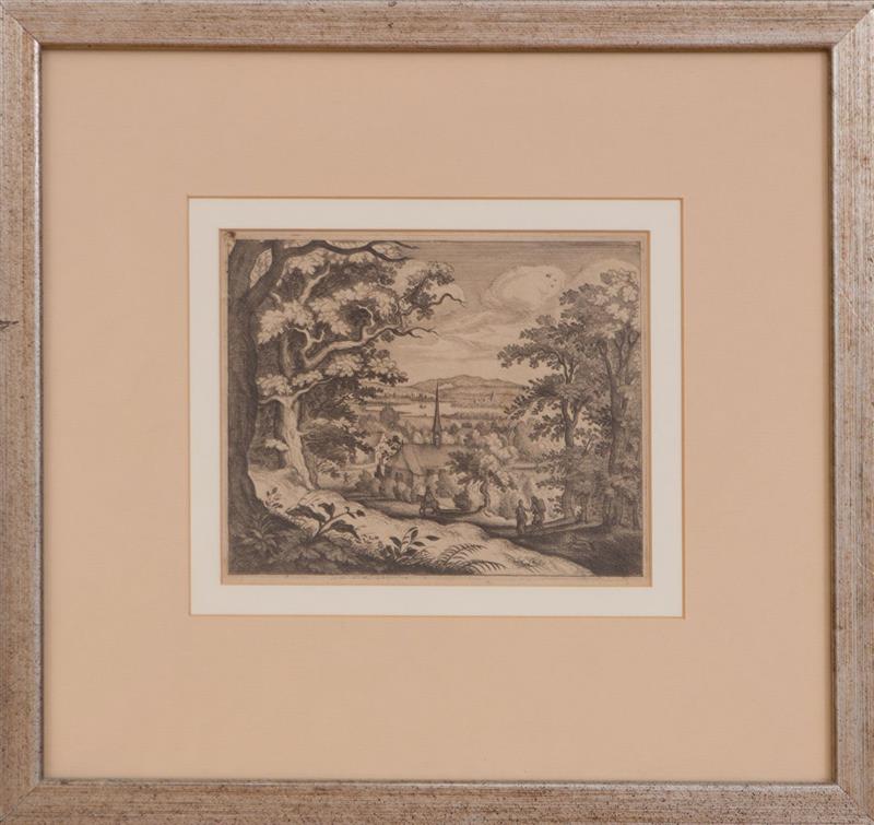 Appraisal: Continental School Landscape with Church Engraving on wove paper unsigned