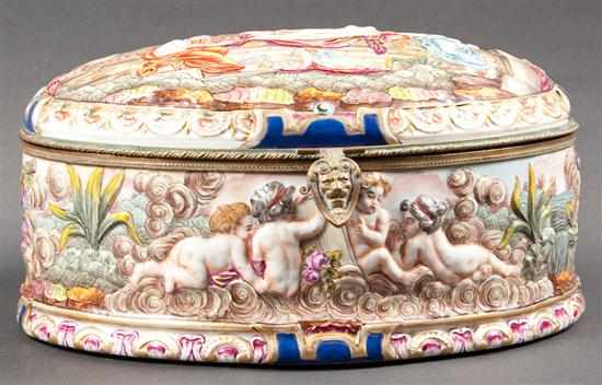 Appraisal: Capo di Monte gilt-metal mounted porcelain box early th century