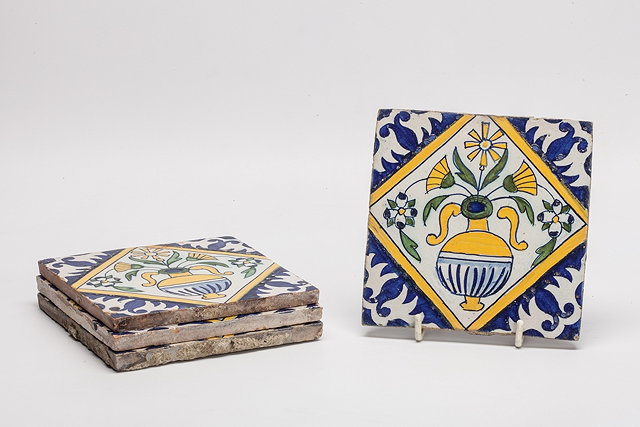 Appraisal: FOUR DUTCH DELFT POLYCHROME TILES circa