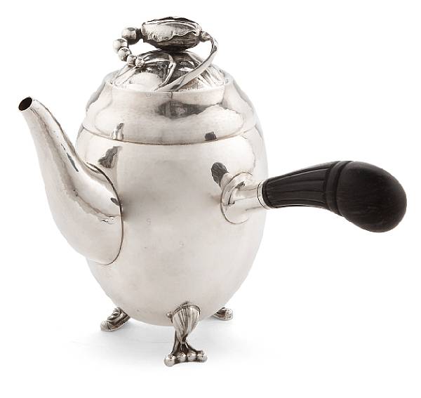 Appraisal: A Georg Jensen sterling and ebony Blossom coffee pot -