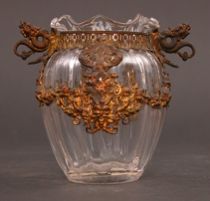 Appraisal: Glass Vase with Metal Overlay Clear glass vase with ruffled