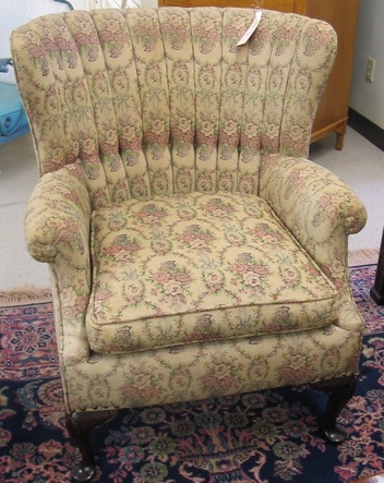 Appraisal: QUEEN ANNE REVIVAL CHANNEL-BACK ARMCHAIR American c 's with floral