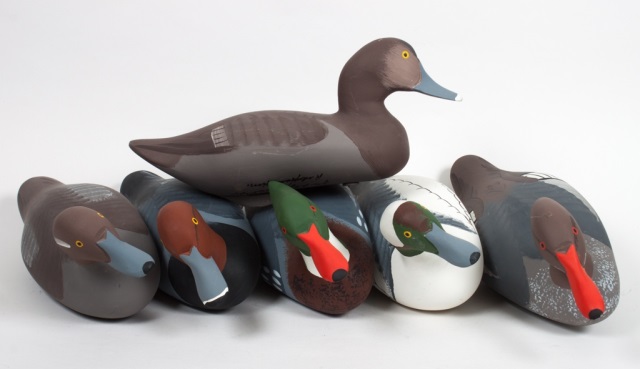 Appraisal: Three pairs of carved wood duck decoys dated by Captain