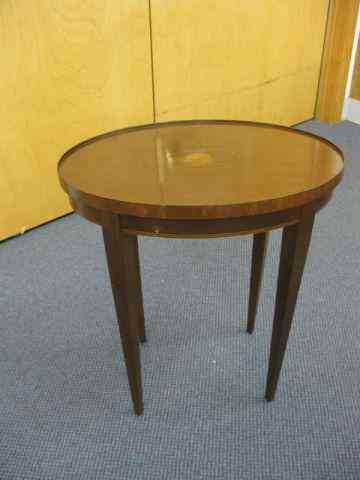 Appraisal: Baker Mahogany Side Table shell inlay oval top gallery trim