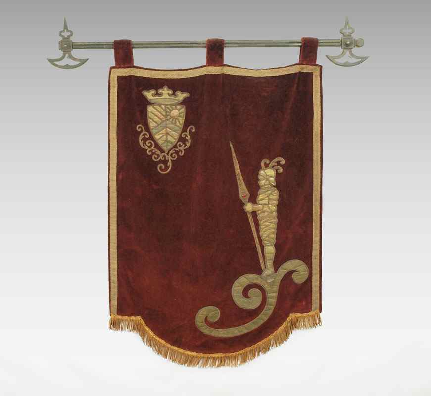 Appraisal: SPANISH COAT OF ARMS BANNER Applique on velvet Hangs from