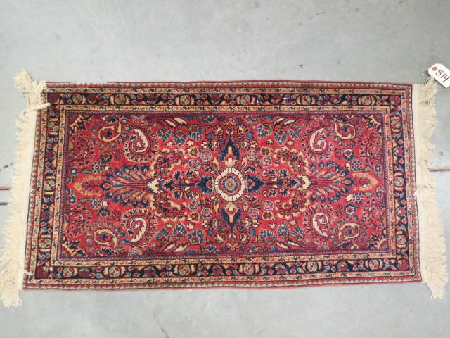 Appraisal: Sarouk Persian Handmade Mat elegant floral blues reds ivory '