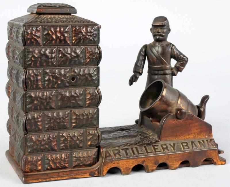 Appraisal: Cast Iron Artillery Mechanical Bank Bronzed variation Working Condition Excellent