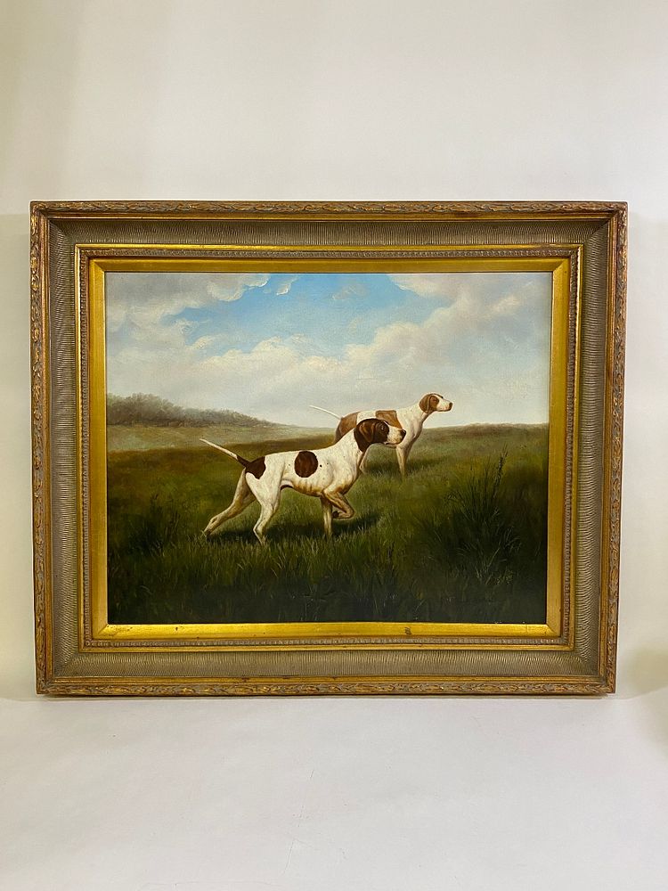 Appraisal: English Pointers in a Landscape Giclee on Canvas Giclee canvas